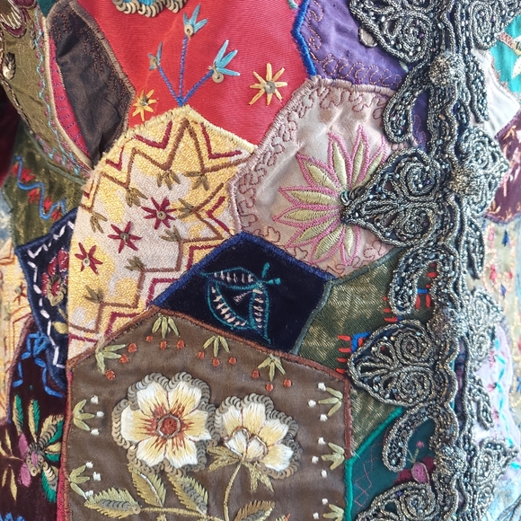 $7,500 OSCAR DE LA RENTA EXQUISITE GOLDEN PATCHWORK MULTI BEADED RUNWAY COAT S M - Picture 13 of 16